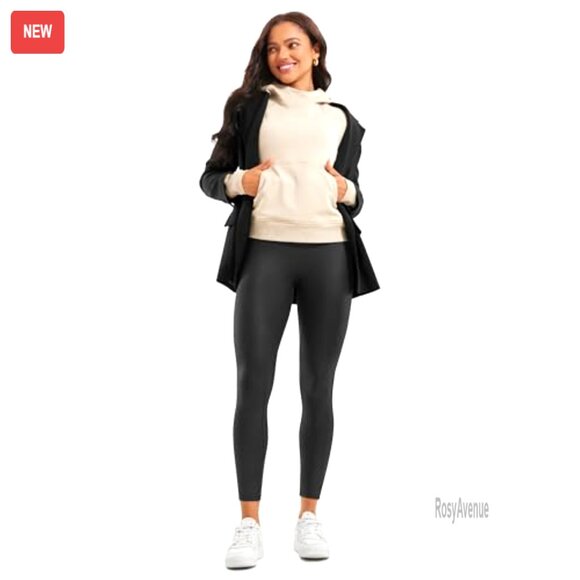 Faux Leather Leggings High Waist 25" Inseam Stretch Tights Women's - Picture 4 of 6